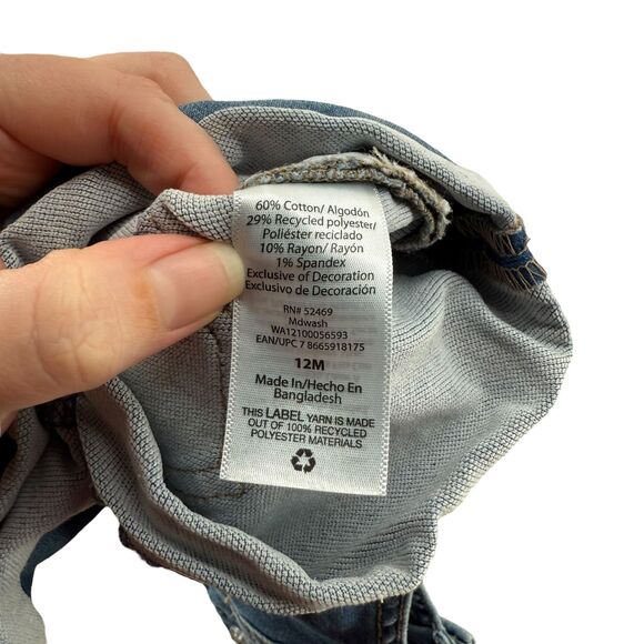 Wonder Nation Baby Girl 12M Cotton Bib Shortalls Blue Denim Overall Romper EUC - Picture 9 of 10